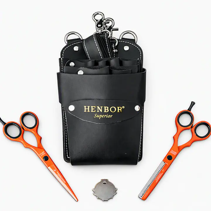 ESTUCHE PORTA TIJERAS NEGRO, CON TIJERA DE CORTE 6" Y ENTRE SACAR 6" NARANJA - Master