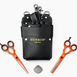 ESTUCHE PORTA TIJERAS NEGRO, CON TIJERA DE CORTE 6" Y ENTRE SACAR 6" NARANJA - Master