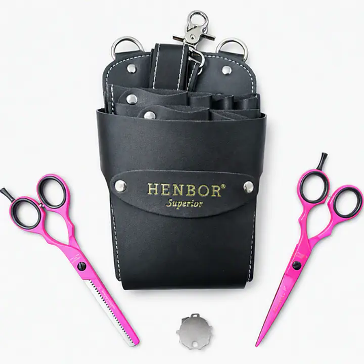 ESTUCHE PORTA TIJERAS NEGRO, CON TIJERA DE CORTE 6" Y ENTRE SACAR 6" FUSCIA - Master