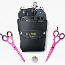 ESTUCHE PORTA TIJERAS NEGRO, CON TIJERA DE CORTE 6" Y ENTRE SACAR 6" FUSCIA - Master