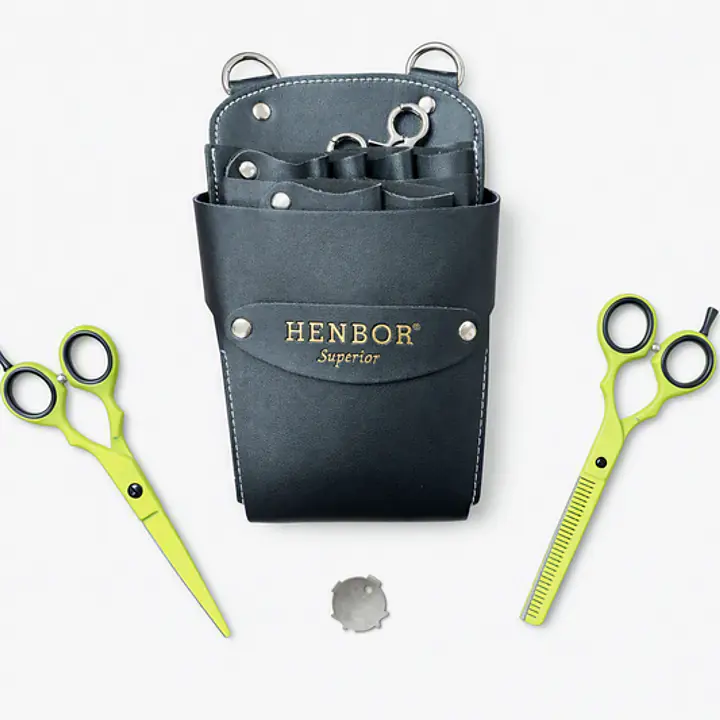 ESTUCHE PORTA TIJERAS NEGRO, CON TIJERA DE CORTE 6" Y ENTRE SACAR 6" VERDE - Master