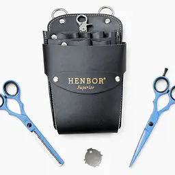 ESTUCHE PORTA TIJERAS NEGRO, CON TIJERA DE CORTE 6" Y ENTRE SACAR 6" CELESTE - Master